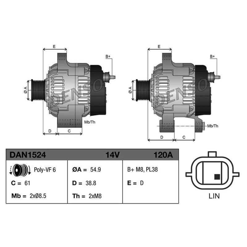 Denso Car Alternator 12V DAN1524