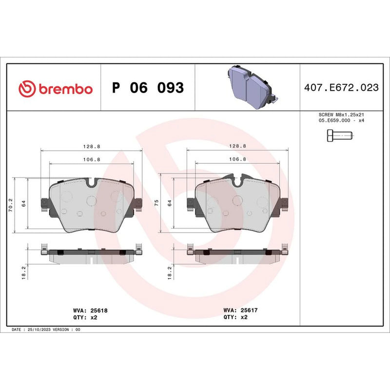 Brembo 4 x Front Brake Pad Set fits BMW 1 2019-2020