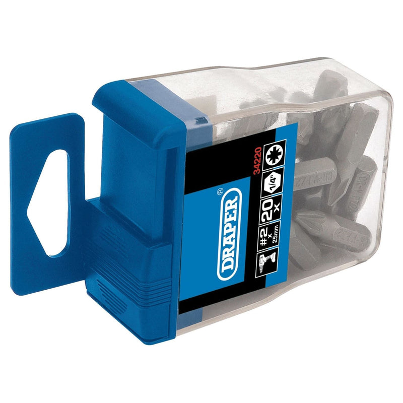 Draper PZ TYPE Insert Bits in Plastic Storage Case, No.2 x 1/4" (Pack of 20) Draper - Town Tools