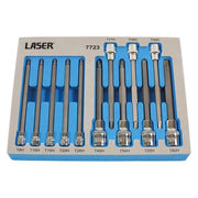 Laser Long Tamperproof Torx Socket Bit Set 1/4"D, 3/8"D, 1/2"D 7723 Laser - Dynamic Drive