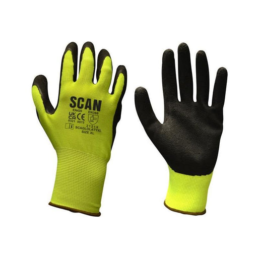 Scan Hi-Vis Yellow Foam Latex Coated Gloves -XL (Size 10) Scan - Dynamic Drive