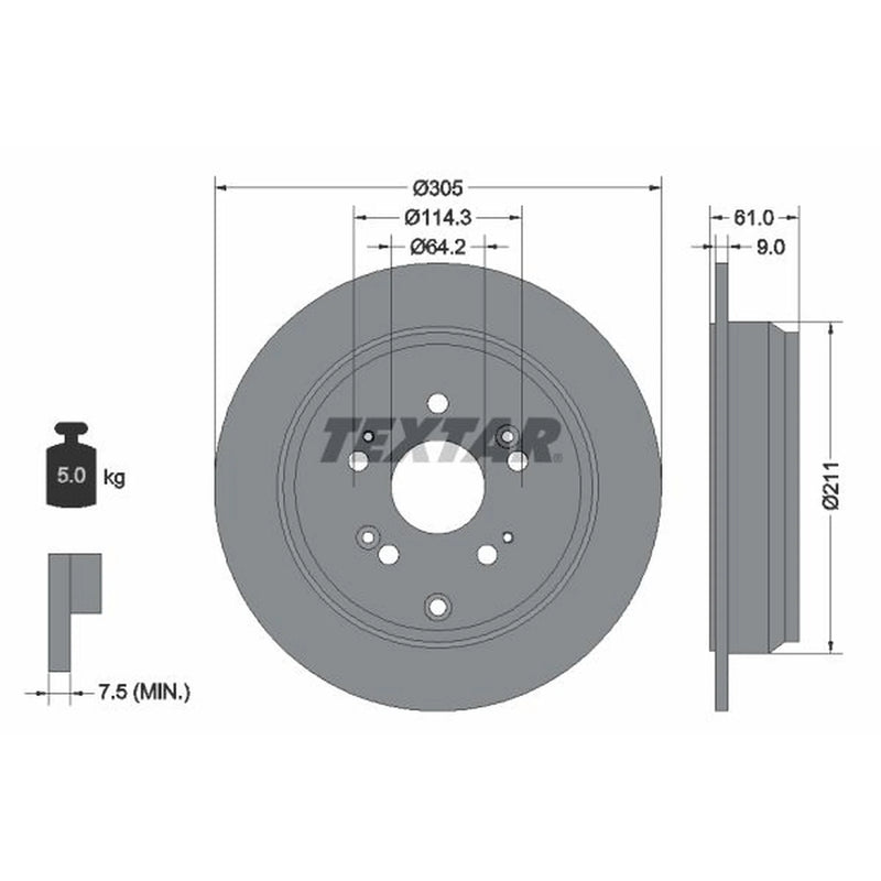 Textar 2 x Solid Rear Brake Discs 92162503-x2
