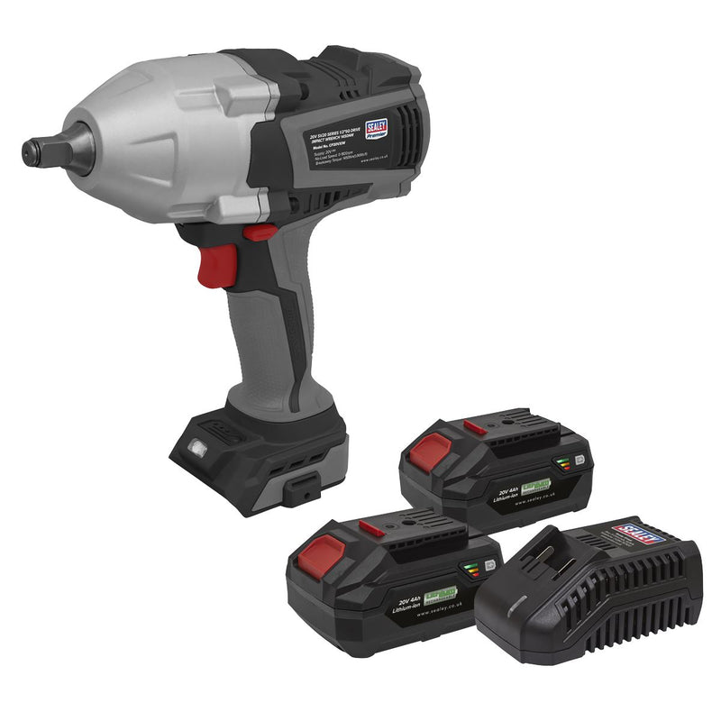Premier SV20 Series Cordless Impact Wrench Kit 20V 4Ah - 2 Batteries Sealey Premier - Dynamic Drive