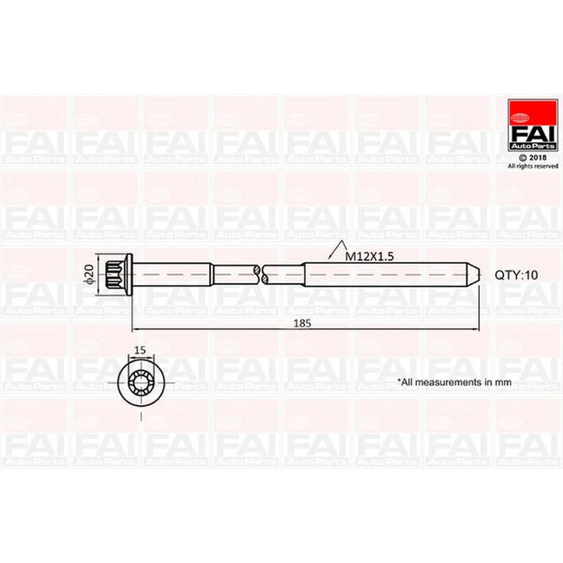 FAI Cylinder Head Bolt Set M12 x 1.5 fits Chevrolet Captiva 2006-2009 2.0