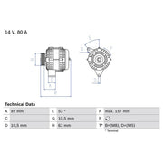 Bosch Car Alternator 12V 0 986 040 220
