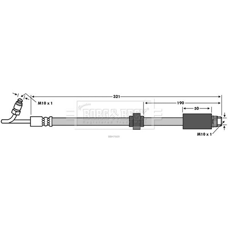 Borg & Beck Brake Hydraulic Hose Line Rear Right BBH7669