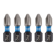 Draper Expert Cross Slot/PH Type Impact Screwdriver Bits, No.2 x 25mm, 1/4" Hex Draper - Dynamic Drive