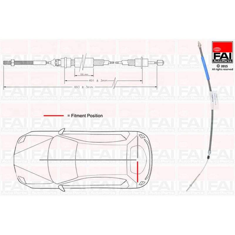 FAI Handbrake Cable Left Rear fits Peugeot 406 1995-2004 1.6 1.8 1.9 2.0 2.1 2.2