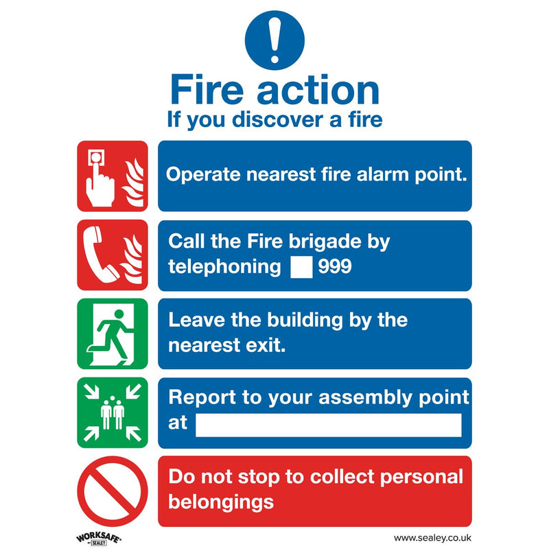Sealey Safe Conditions Safety Sign Fire Action Without Lift Self-Adhesive Vinyl Sealey - Dynamic Drive
