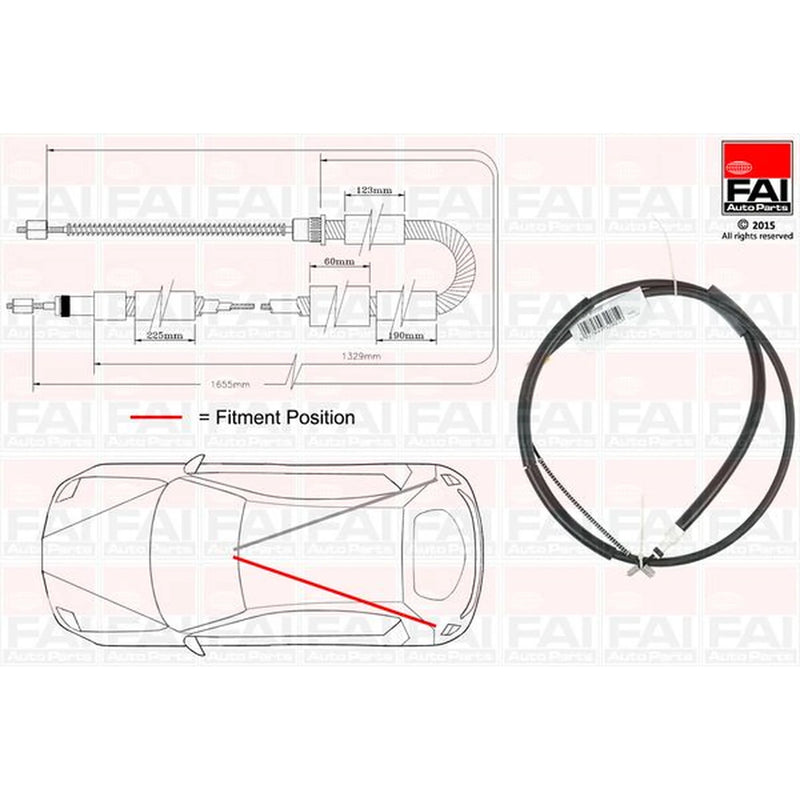 FAI Handbrake Cable Left Rear fits Peugeot 306 1993-2002 1.1 1.4 1.6 1.8 1.9 2.0