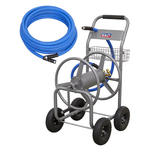 Heavy-Duty Hose Reel Cart with 30m Heavy-Duty Ø19mm Hot & Cold Rubber Water Hose Sealey - Dynamic Drive