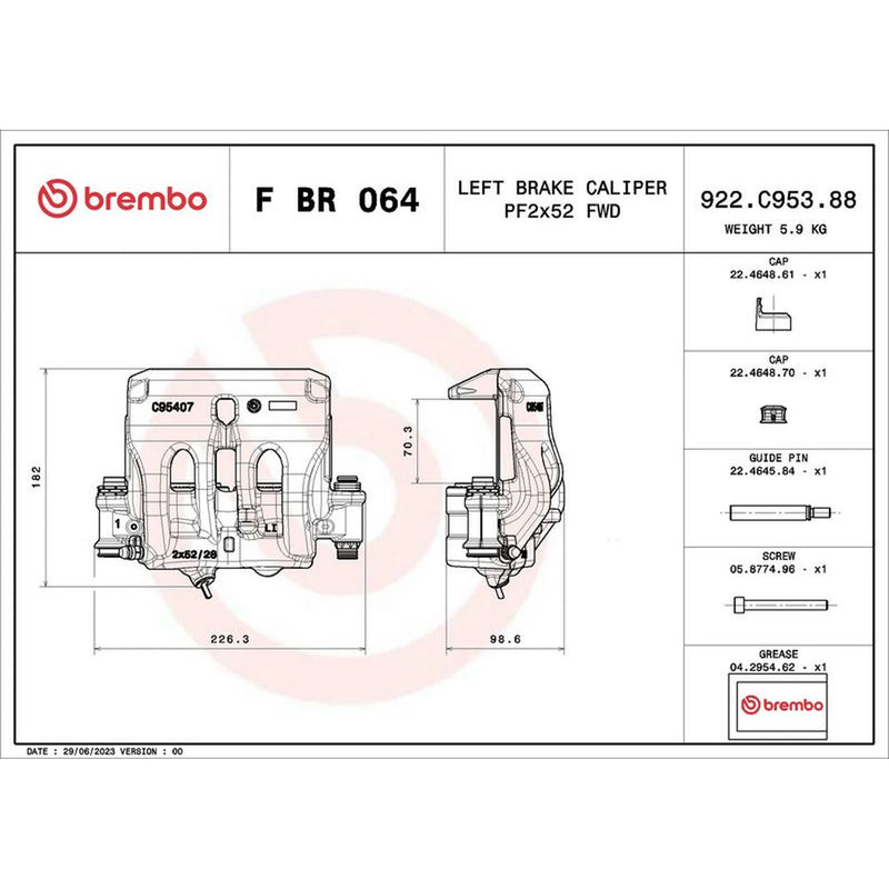 Brembo Brake Caliper Assembly Front fits Mercedes-Benz Sprinter 5-T 2018-2021