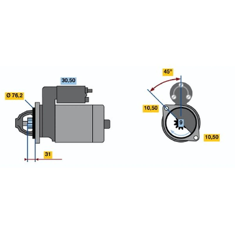 Bosch Starter Motor 12V 1.6kW 9 Teeth