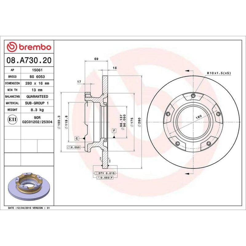 Brembo 2 x Solid Rear Brake Discs 08.A730.20-x2