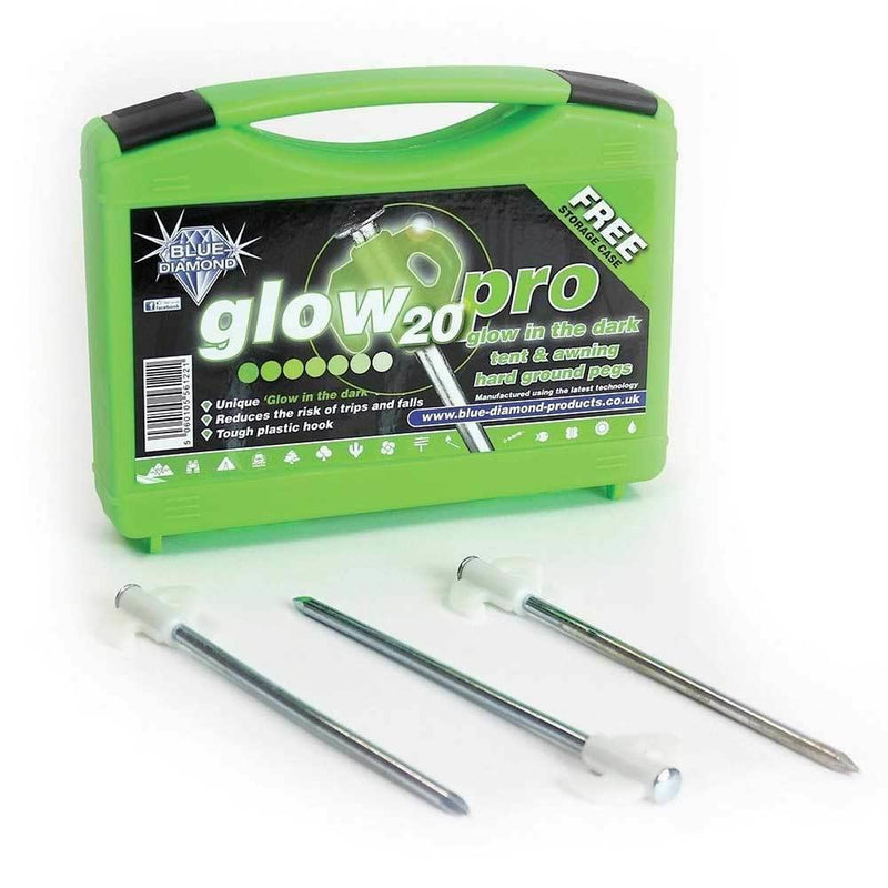 Blue Diamond Glow Hard Ground Tent & Awning Pegs (Case of 20) Heavy Duty PEG222 Blue Diamond  - Dynamic Drive