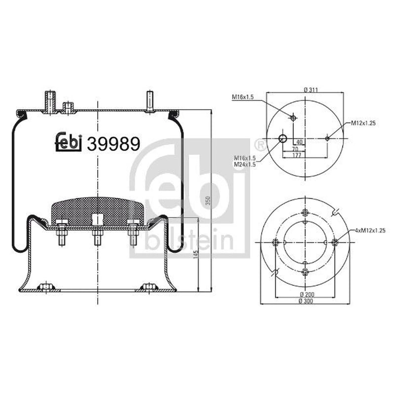 Febi Air Suspension Bellow 311mm Rear Right 39989
