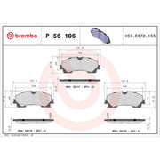 Brembo 4 x Front Brake Pad Set fits Infiniti Q50 2013-2014 2.0