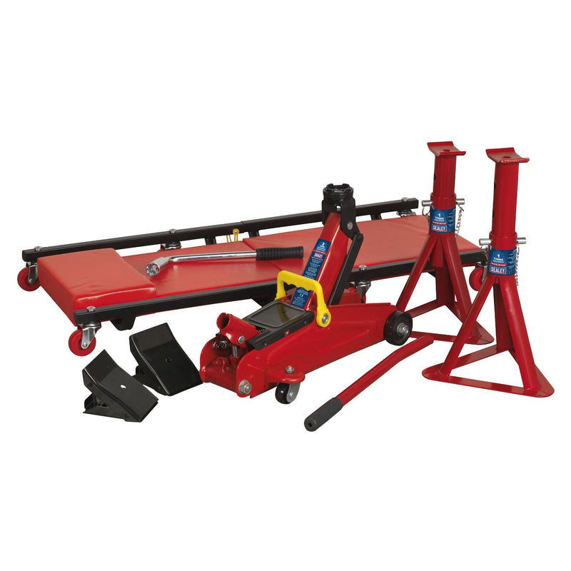 Sealey Lifting Kit 5pc 2 Tonne (Inc Jack AXLe Stands Creeper Chocks & Wrench) Sealey - Dynamic Drive