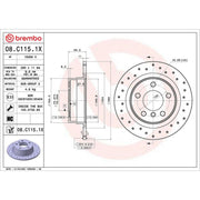 Brembo 2 x Perforated Rear Brake Discs 08.C115.1X-x2