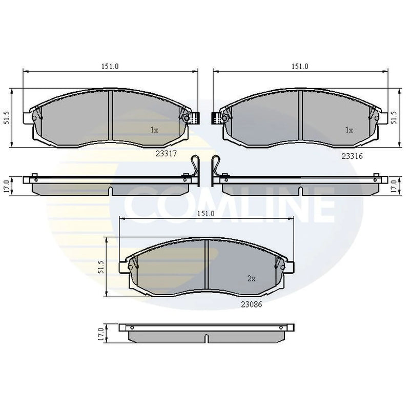 Comline 4 x Front Brake Pad Set fits Mitsubishi L200 1996-2007 2.0 2.5