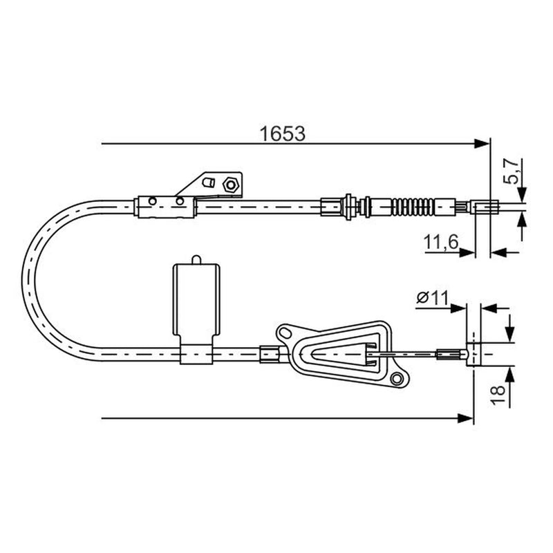 Bosch Handbrake Cable Left Rear fits Nissan Almera 2000-2006 1.5 1.8 2.2
