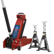 Sealey Trolley Jack 3t & AXLe Stands (Pair) 3t per Stand Combo 3000CXDCOMBO1 Sealey - Dynamic Drive