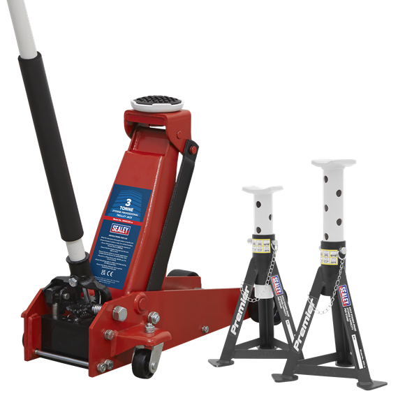 Sealey Trolley Jack 3t & AXLe Stands (Pair) 3t per Stand Combo 3015CXDCOMBO1 Sealey - Dynamic Drive