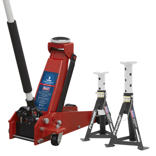 Sealey Trolley Jack 3t & AXLe Stands (Pair) 3t per Stand Combo 3000CXDCOMBO1 Sealey - Dynamic Drive
