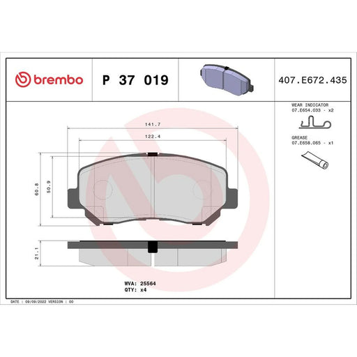 Brembo 4 x Front Brake Pad Set fits Jeep Cherokee 2013-2018 2.0 2.2 2.4 3.2
