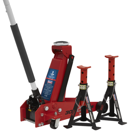 Sealey Trolley Jack 3 Tonne Standard Chassis with AXLe Stands (Pair) 3tonne Capa Sealey - Dynamic Drive