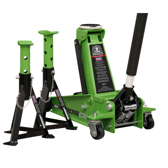 Sealey Trolley Jack 3 Tonne with Super Rocket Lift & AXLe Stands (Pair) 3 Tonne Sealey - Dynamic Drive