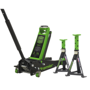 Sealey Trolley Jack 3tonne & AXLe Stands (Pair) 3tonne per Stand Combo Sealey - Dynamic Drive