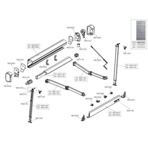 Fiamma Right Hand Arm 300cm for F43 Awnings (98673-377) - Fiamma wall installation adapters enabling secure awning mounting across different vehicle types - NN4 Online