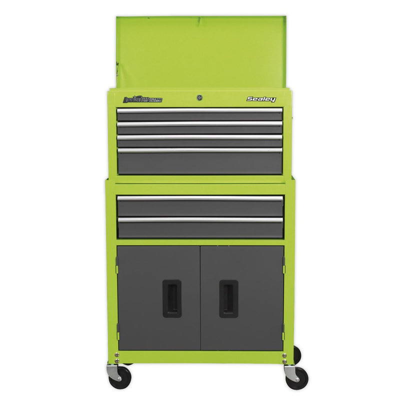 Sealey Topchest & Rollcab Combo 6 Drawer- Hi-Vis Green/Grey AP2200BBHV Sealey  - Dynamic Drive