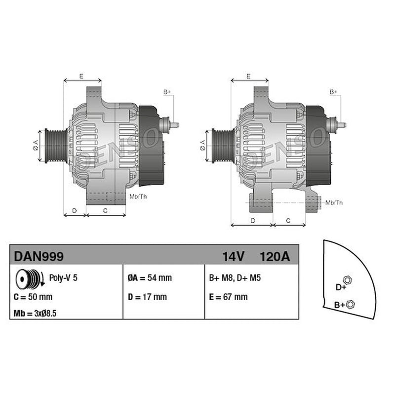 Denso Car Alternator 12V fits Alfa Romeo Mito 2011-2018 1.4
