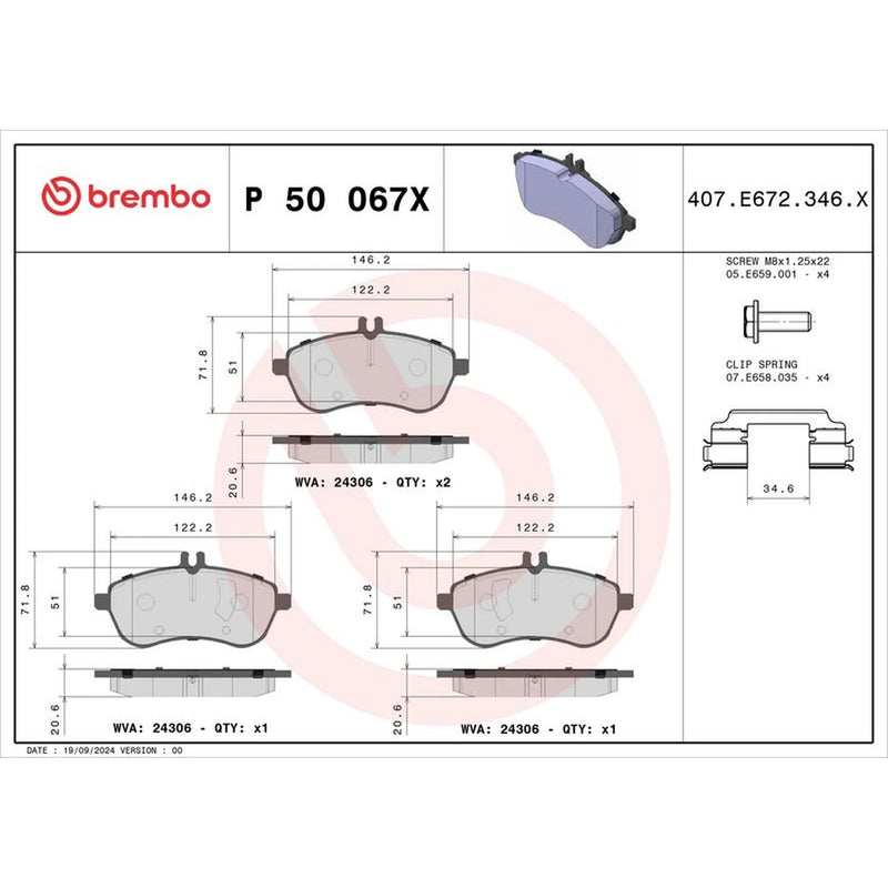 Brembo 4 x Front Brake Pad Set fits Mercedes-Benz C-Class 2007-2014