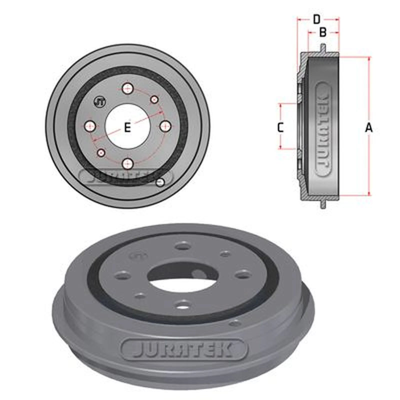 Juratek Brake Drum Assembly Rear fits Fiat 500 2007 on 1.2 1.3