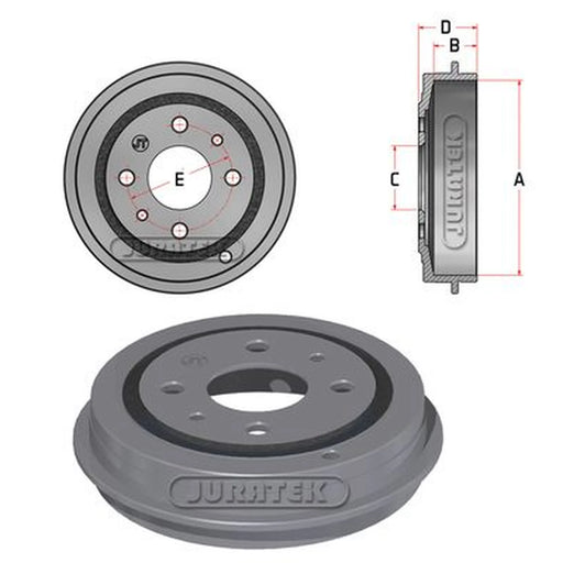 Juratek Brake Drum Assembly Rear fits Fiat 500 2007 on 1.2 1.3