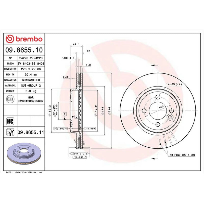 Brembo Front Brake Internally Vented Discs & Pads fits Mini Mini 2003-2006