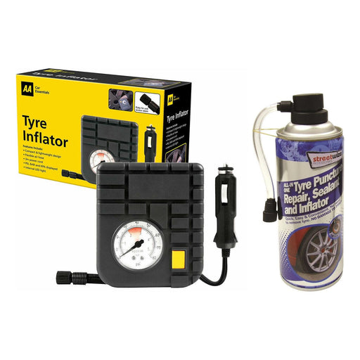AA 12v Car Motorcycle Motor Bike Mini Tyre Air Compressor Inflator + Sealant Streetwize - Dynamic Drive
