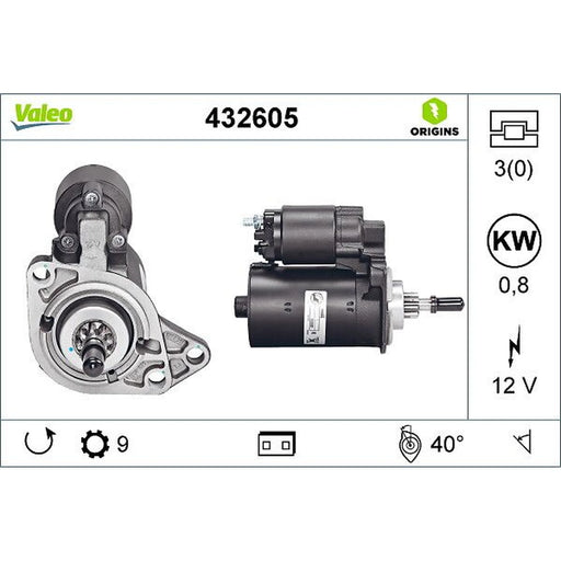 Valeo Starter Motor 12V 0.8kW 10 Teeth 432605
