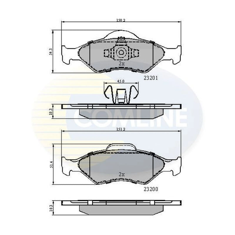 Comline 4 x Front Brake Pad Set fits Ford Courier Box Body/Mpv 1996-2003 1.3 1.8