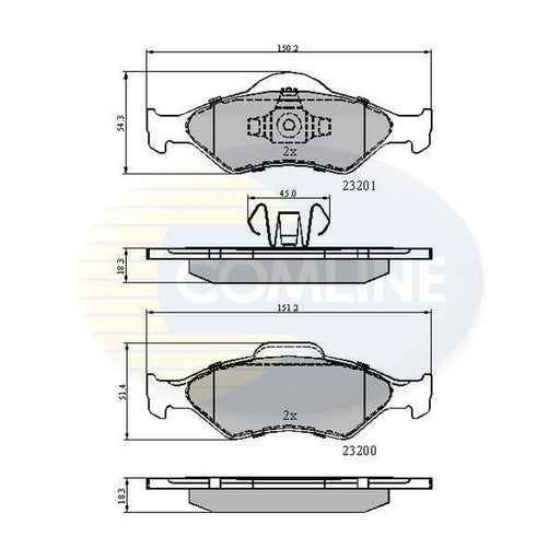 Comline 4 x Front Brake Pad Set fits Ford Courier Box Body/Mpv 1996-2003 1.3 1.8