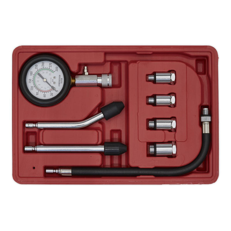 Sealey Petrol Engine Compression Testing Test Kit Tool 8pc Sealey  - Dynamic Drive