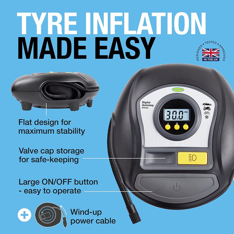 RTC450 Ring Digital Tyre Inflator Air Compressor Wheel Car Pump 12v Auto Stop Ring Automotive  - Dynamic Drive