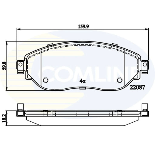 Comline 4 x Front Brake Pad Set fits Fiat Talento 2016 on 1.6