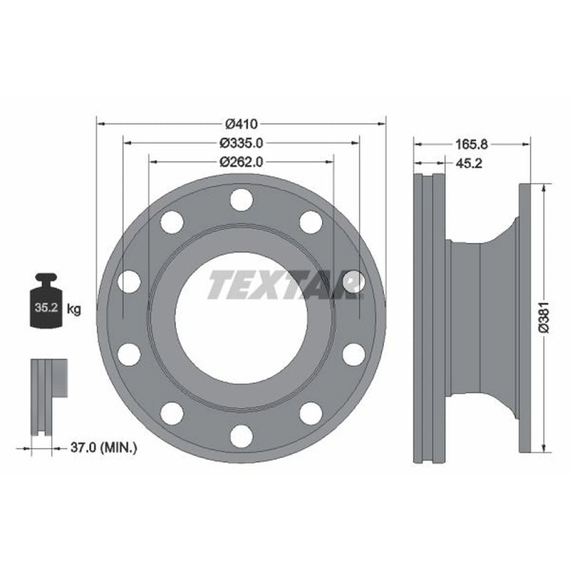 Textar 2 x Internally Vented Brake Discs 93322500