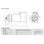Bosch Starter Motor 24V 5.4kW 11 Teeth 0 986 018 420