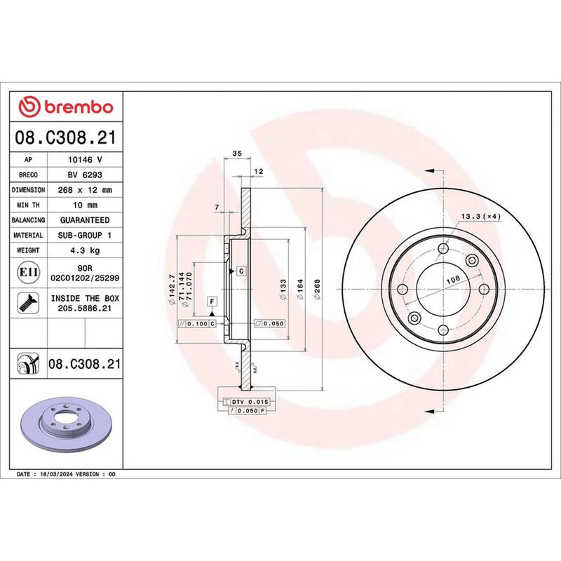 Brembo Front & Rear Brake Discs & Pads fits Citroën C3 IV 2024 on 1.2