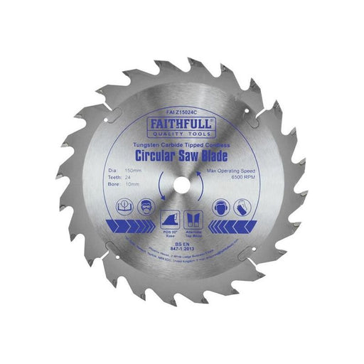 Faithfull TCT Cordless Trimsaw Blade 150 x 10mm x 24T POS Faithfull - Dynamic Drive